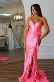 Mermaid Spaghetti Straps Corset Pink Long Prom Dress with Slit TP1345-Tirdress