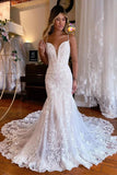 Mermaid Straps Chapel Train Boho Wedding Dress With Appliques TD0015-Tirdress