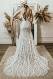 Mermaid V Neck Lace Bohemian Long Wedding Dress TD0014-Tirdress