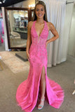 Mermaid V Neck Pink Long Prom Dress with Appliques TP1338-Tirdress