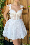 Mini White Homecoming Dress Lace Short Prom Dress TN413