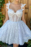 Mini White Homecoming Dress Lace Short Prom Dress TN413-Tirdress