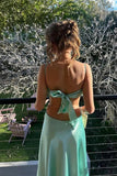 Mint Green Sheath Waist Hollow Tie Back Long Prom Dress TP1413-Tirdress