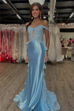 Off the Shoulder Corset Light Blue Prom Dress with Appliques TP1407-Tirdress