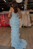 Off the Shoulder Corset Light Blue Prom Dress with Appliques TP1407-Tirdress