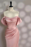 Off the Shoulder Light Pink Corset Prom Dress Evening Dress TP1394-Tirdress