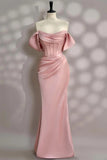 Off the Shoulder Light Pink Corset Prom Dress Evening Dress TP1394-Tirdress