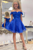 Robe de soirée bleu royal à épaules dénudées avec fleurs 3D TN424