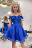 Off the Shoulder Royal Blue Homecoming Dress with 3D Flowers TN424-Tirdress