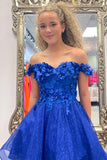 Off the Shoulder Royal Blue Homecoming Dress with 3D Flowers TN424-Tirdress