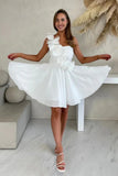 One Shoulder Floral Chiffon Short White Homecoming Dress TN412-Tirdress