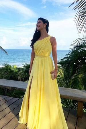 One Shoulder Yellow Long Prom Dress Sexy Prom Dress TP1333-Tirdress