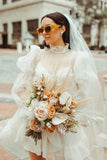 Short Wedding Dresses Long Sleeves Vintage Wedding Dress TD0010-Tirdress