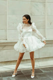 Short Wedding Dresses Long Sleeves Vintage Wedding Dress TD0010-Tirdress