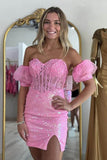 Pink Strapless Applique Bodycon Homecoming Dress wiith Sleeves TN429-Tirdress