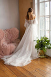 Polka Dots Off Shoulder Long Sleeves Boho Wedding Dress TD0012-Tirdress