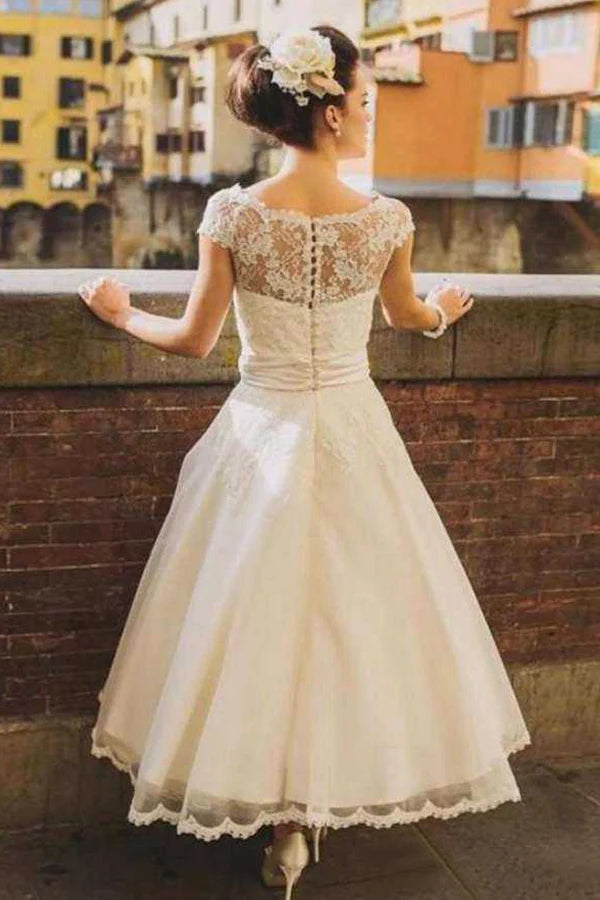 Romantic Ivory Flower Appliques Wedding Dress,Lace Long Bridal