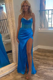 Royal Blue Mermaid Strapless Corset Long Prom Dress TP1329