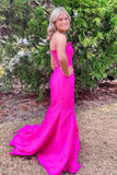 Ruffle Strapless Mermaid Hot Pink Prom Dress With Split TP1416-Tirdress