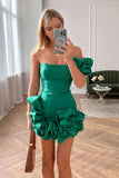 Robe de soirée courte à volants et à une épaule, robe de soirée verte TN444