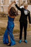 Satin Mermaid Blue Long Prom Dress with Slit TP1326-Tirdress