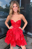 Sequined Strapless A Line Red Homecoming Dress with Bow TN439-Tirdress