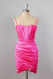 Sheath Straps Pleated Short Hot Pink Homecoming Dress TN406-Tirdress