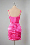 Sheath Straps Pleated Short Hot Pink Homecoming Dress TN406-Tirdress