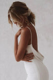 Simple Mermaid V-Neck Elastic White Satin Long Wedding Dress TD0016-Tirdress