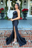 Simple Strapless Mermaid Satin Mint Prom Dress with Slit TP1373-Tirdress