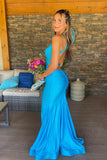 Simple V Neck Blue Mermaid Long Prom Dress Party Dress TP1417-Tirdress