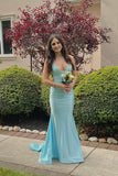 Simple V Neck Blue Mermaid Long Prom Dress Party Dress TP1417-Tirdress