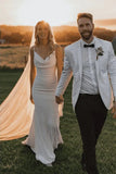 Spaghetti Straps Cowl Neck Mermaid Simple Wedding Dress TD0009-Tirdress