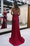 Sparkly Dark Red V Neck Sequins Long Prom Dress with Slit TP1406-Tirdress