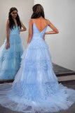 Sparkly Light Blue Long Tiered Tulle Cute Prom Dress TP1389-Tirdress