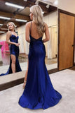 Sparkly Mermaid Beaded Corset Navy Blue Long Prom Dress TP1361-Tirdress