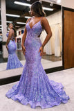 Sparkly Mermaid Spaghetti Straps Blue Prom Dress Formal Dress TP1415-Tirdress