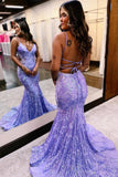 Sparkly Mermaid Spaghetti Straps Blue Prom Dress Formal Dress TP1415-Tirdress