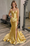 Sparkly Mermaid Sweetheart Gold Long Prom Dress With Slit TP1323-Tirdress