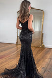 Sparkly Off Shoulder Mermaid Black Long Prom Dress with Slit TP1380-Tirdress