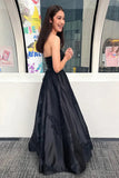 Sparkly Spaghetti Straps Black Long Prom Dress with Appliques TP1376