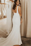 Square Neck Simple Wedding Dresses with Sweep Train TN396-Tirdress