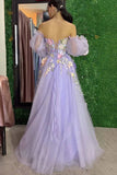 Strapless 3D Floral Lavender Prom Dress with Detachable Sleeves TP1385-Tirdress