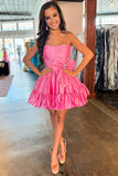 Strapless Pink A-line Short Homecoming Dress with Bow HD0209