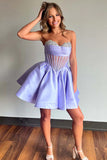 Strapless Sheer Corset Bodice Lavender Homecoming Dress TN426-Tirdress