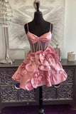 Straps Pink Corset Homecoming Dress With Rosette TN409-Tirdress