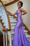 Straps Sheath Mermaid Lilac Long Prom Dress with Lace Up TP1356-Tirdress