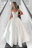 Sweetheart Satin Strapless Elegant Wedding Dress with Appliques TD0013-Tirdress