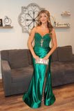 Sweetheart Sequin Ruched Satin Green Long Prom Dress TP1341