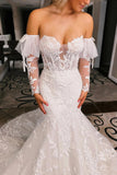 Sweetheart Trumpet White Wedding Dress Floral  Wedding Dress TN399-Tirdress